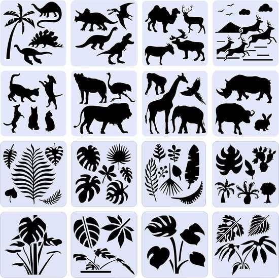 16 Stuks Sjablonen - Tekenset Dier Plant Sjablonen - Herbruikbare Tekensjablonen Voor Knutselen - Schildersjablonen Voor DIY Fotoalbum Cadeaus Kerstmis Houten Muur Home Decor van Merkloos	
