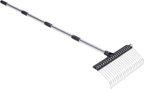 16,3 Inch Brede Stalen Draadhark met Schuin Geplaatste Veersteun en Zelfreinigende Tanden, voor Gazon en Tuin, Bladeren, Mulch, Dennennaalden en Viltlaag