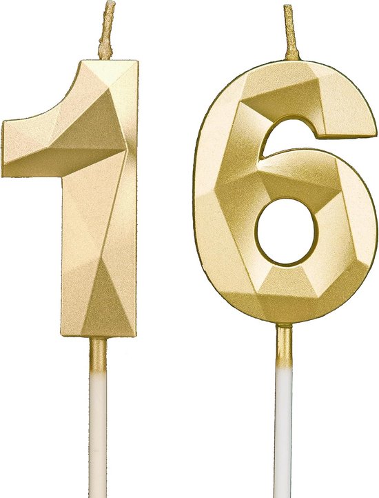 16e verjaardagskaarsen - verjaardagskaarsen voor taarten - verjaardagsdecoratie - verjaardag - kaarsen - cijfers - geluk - verjaardagstaarttopper voor feesten - bruiloften - bedrijfsverjaardagen - goud #16 - feestelijke decoratie van Merkloos	