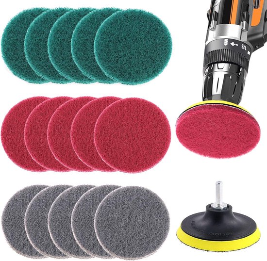 16pcs 10cm Drill Power Brush - Tile Scrubber Scourers Cleaning Tools Kit - 10.5cm Disc Pad Holder voor Badkamer en Keuken Reiniging - 3 Verschillende Hardheden (Rood) van Merkloos	