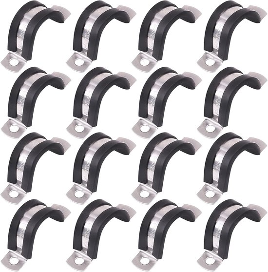 16Pcs 28MM 2Hole U-Tube Strap Clamp Set - 304 Stainless Steel - Rubber Cushion - Rigid Pipe Strap U Bracket Tube Strap Assortment Kit Voor Pipe Tube Fastening - 28mm van Merkloos	