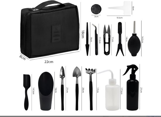 17-delige tuinverplantingsgereedschappen met opvouwbare plantenomplantmat Mini tuingereedschap voor vetplanten met handzame opbergtas voor binnen en buiten miniatuurtuin van Merkloos	