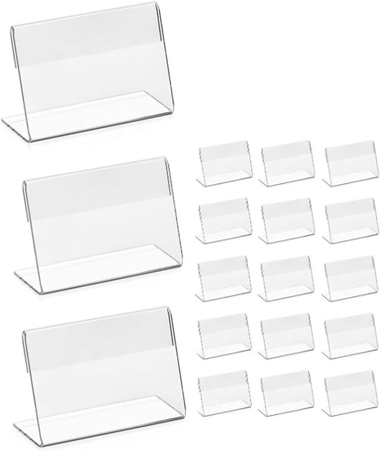 18 stuks etikettenhouders - transparant acryl - prijskaarthouder - mini-visitekaarthouder - voor op tafel - supermarkten - winkels - scholen - kantoor (9 x 6 cm) van Desq