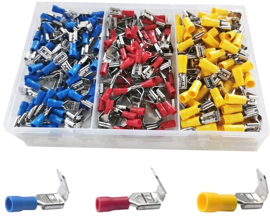 180 Stuks Semi-Geïsoleerde Huckepack Splice Spade Elektrische Draad Crimp Connectoren, Stekker Connectoren en Plakdoppen met Vertakking en Plakverdeler