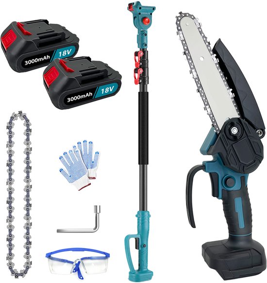 18V 6'' Kettingzaag Set met Verlengstang – Incl. 2×18V 3.0Ah Accu’s van Merkloos	