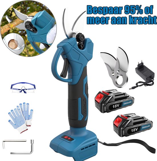 18V accusnoeischaar – borstelloos, 2x 3000mAh accu's, 2 bladen – voor takken en struiken