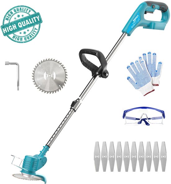 18V draadloze grastrimmer, lichte grastrimmer met 10 messen, 15 cm snijbreedte, zonder accu van Merkloos	