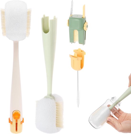 2-delige 5-in-1 waterfles-reinigingsborstelset, multifunctionele babyflessen-schrobborstel, afneembare beker-mondrietje, spletreiniger-gereedschap voor de keuken thuis