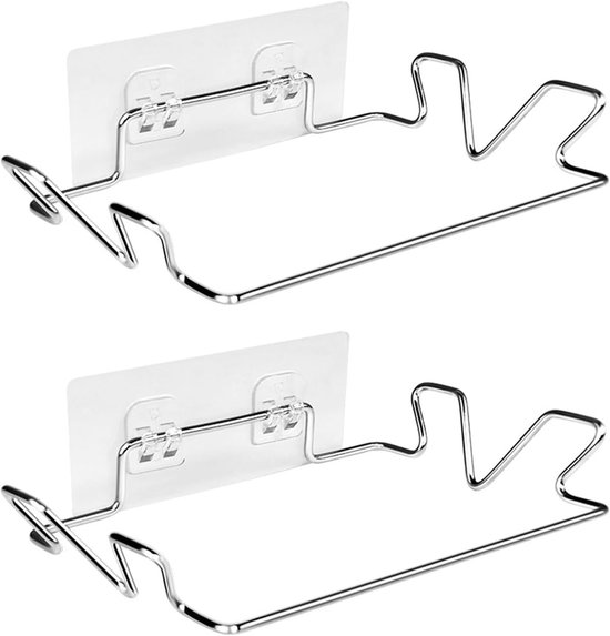 2-delige afvalzakhouder met 2 muurstickers, aan de muur gemonteerde vuilniszakhouder, draagtashouder, kleerhanger van roestvrij staal, gatvrij opbergrek van Merkloos	