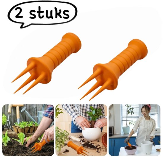 2-delige bodembewerkingsinzet - Bodembeluchter voor thuistuinieren, potcultivator, herbruikbaar - oranje van Merkloos	