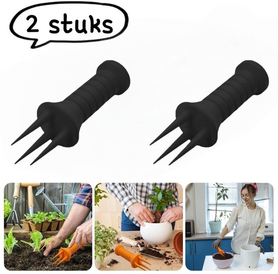 2-delige bodembewerkingsinzet - Bodembeluchter voor thuistuinieren, potcultivator, herbruikbaar - zwart van Merkloos	