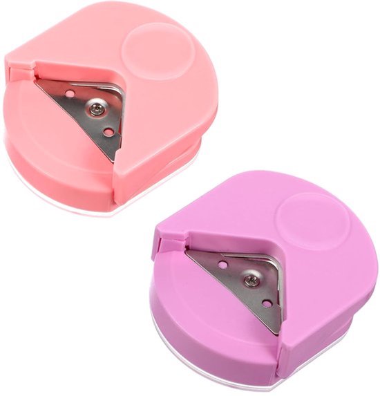 2-delige hoekafronder-set, draagbare mini-hoekponset, professionele radius-snijder en hoekpons, geschikt voor scrapbooking, fotokaarten en papierkunst (roze + paars)