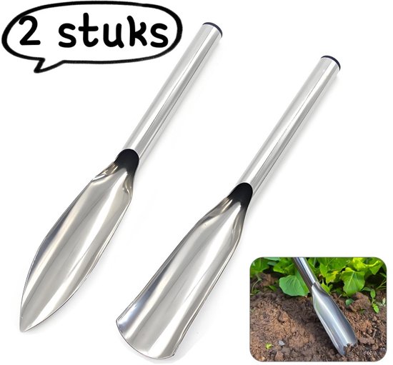 2-delige kleine schep - Alles-in-één roestvrijstalen graafgereedschap voor het planten van bloemen en groenten - Zilver van Merkloos	