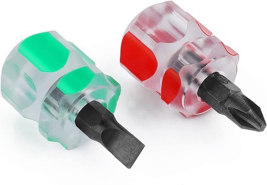 2-delige korte naaimachine-schroevendraaiers - mini-stubby met platte kop en kruiskop voor naaimachines of krappe ruimtes