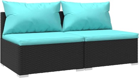 2-delige loungeset voor buiten, zitgroep met kussen, sofa, lounge, tuinbank, tuinset, tuinset, tuinmeubilair, set terrasmeubelen, set van polyrotan, zwart