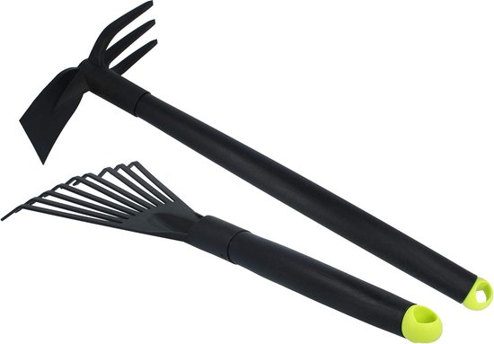 2-delige premium tuingereedschapset bestaande uit kleine bezems en dubbele schoffel - ideale accessoires voor tuinwerkzaamheden (2 delen) van KADAX