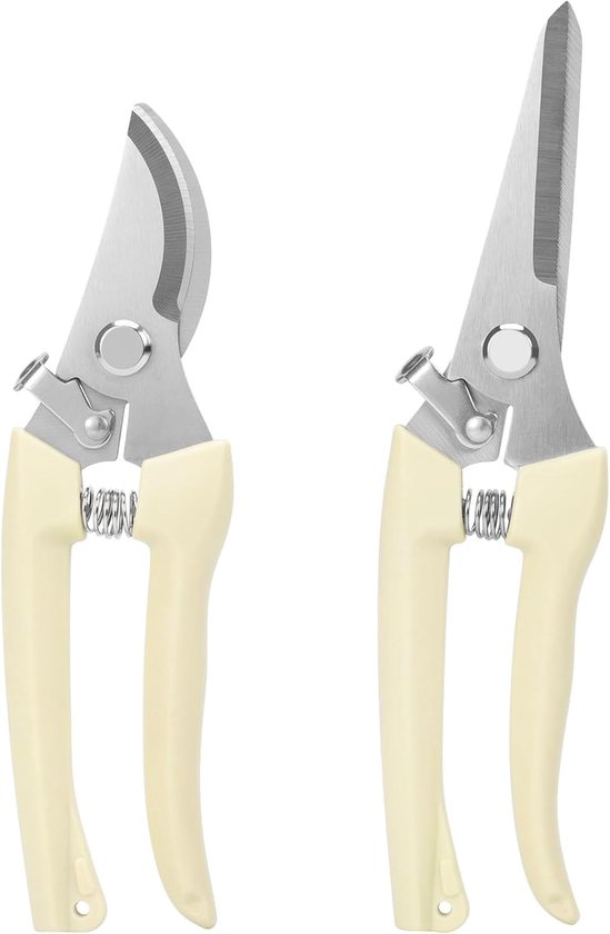 2-delige professionele snoeischaarset (inclusief 1 bypass-snoeischaar en 1 tuinschaar met rechte bladen) Hoogwaardige tuinscharen voor het snoeien van bloemen - het vormgeven van planten - bonsai en hydrocultuur - Wit - Brawdress van Merkloos	