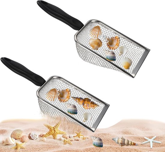 2-delige strandschep, roestvrijstalen zandschep, schelpenschep, zomerspeelgoed voor jongens en meisjes, roestvrijstalen zandzeef voor het verzamelen van schelpen