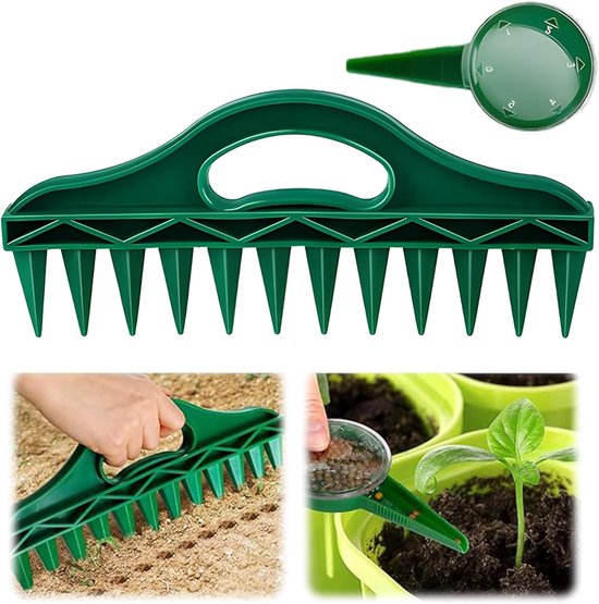 2-delige zaai gereedschapset - Gatenpons voor het zaaien van grond - Zaadstrooier - gat boren en losmaken hark + zaaigereedschap -12-gats losmaakhark - Tuingereedschap van Merkloos	