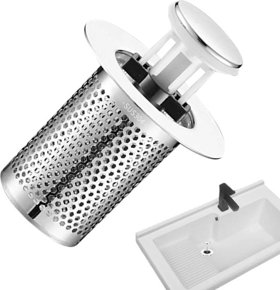 2 gootsteenpluggen, gootsteenafvoerpluggen, roestvrijstalen afvoerfilteraccessoires, pop-upfilterzeef van Merkloos	