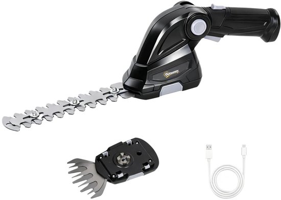 2-in-1 Accu Heggenschaar & Struikschaar – Elektrische Grasschaar - met 2 x 7,2V Oplaadbare 2.0Ah Accu & Lader - 2 Verwisselbare Messen - Draadloze Snoeischaar - Heggenknipper - Tuingereedschap voor Struiken, Hagen en Planten - Zwart