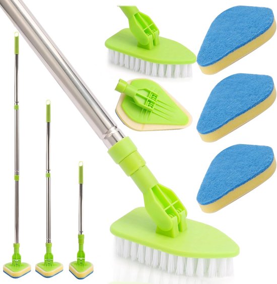 2-in-1 doucheschrobber met telescopische steel en verwisselbare borstelkoppen - 82,5 cm van Merkloos	