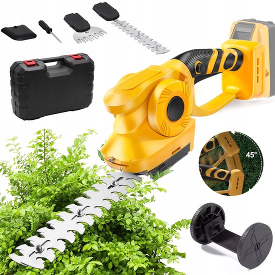 2-in-1 Draadloze Heggenschaar En Grasmaaier - 45° Verstelbare Kop Snelsluiting Dubbele Veiligheidsschakelaar Ergonomische Handgreep - Compatibel Met Dewalt 18V/20V Accu (Niet Inbegrepen) - Geel