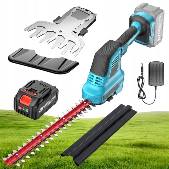 2-in-1 Draadloze Heggenschaar & Grasmaaier- Accu Heggenschaar - Met Dubbele Messen & 90° Verstelbaar - 21V 4000mAh Batterij - Eénhandig Bediening - Voor Tuin & Haag van Merkloos	