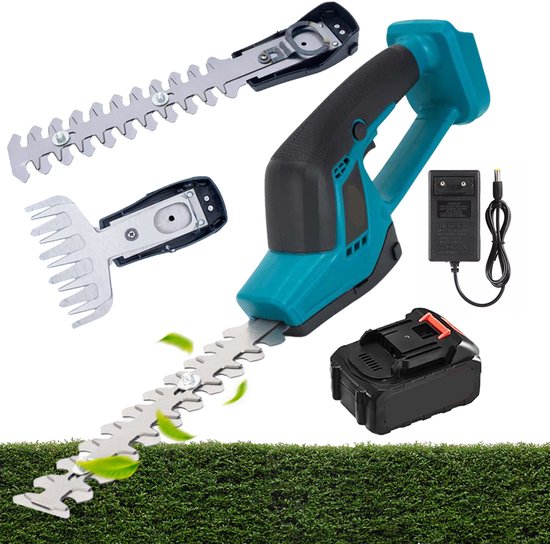 2-in-1 draadloze heggenschaar - Trimmen/maaien - Dubbele aan/uit-schakelaar - Ergonomische handgreep - 2 mesopties - Perfect voor het snoeien van struiken en het maaien van gazons van Merkloos	