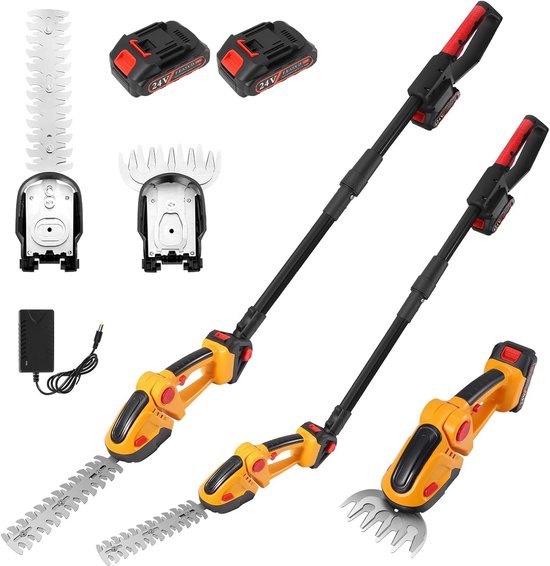 2-in-1 elektrische heggenschaar met uittrekbare telescoopstang (1,3 m) – 2 professionele messen – 2× 1500 mAh accu incl. oplader – ideaal voor struiken en tuinonderhoud van Merkloos	