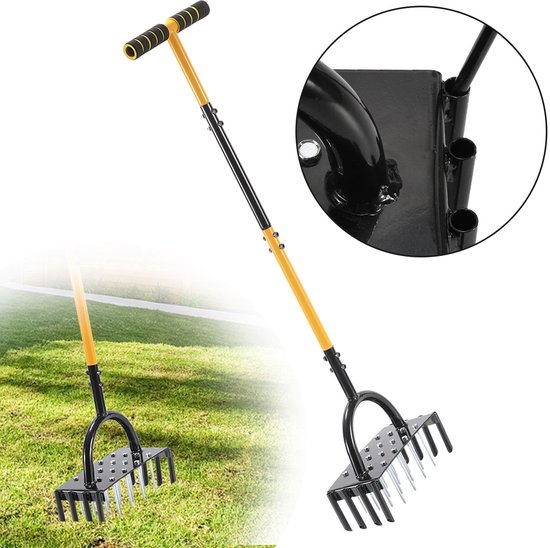 2 in 1 Gazonbeluchter - Met wortelplukker - Beluchter - Gazonverluchter - Gazonprikker-met voetsteunen en een ergonomische van Merkloos	