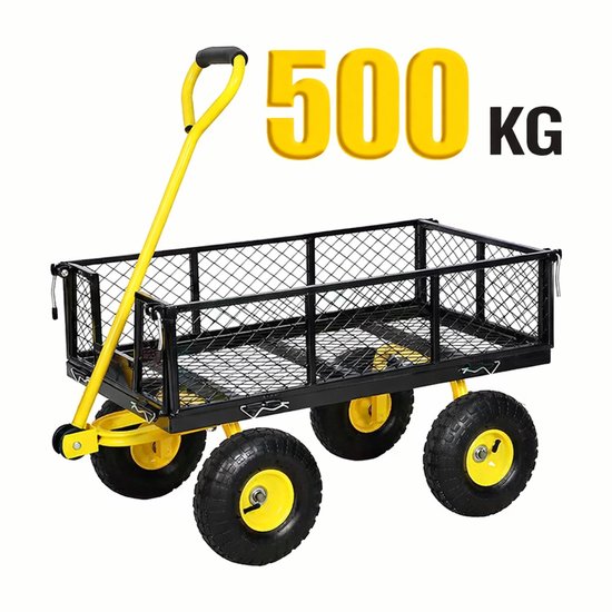 2-in-1 Multifunctionele Tuinkar 500 kg – Transportwagen met Afneembare Zijpanelen, Pneumatische 10” Banden & 240° Draaibare Handgreep – Geschikt voor Tuin, Bouw & Boerderij van Merkloos	