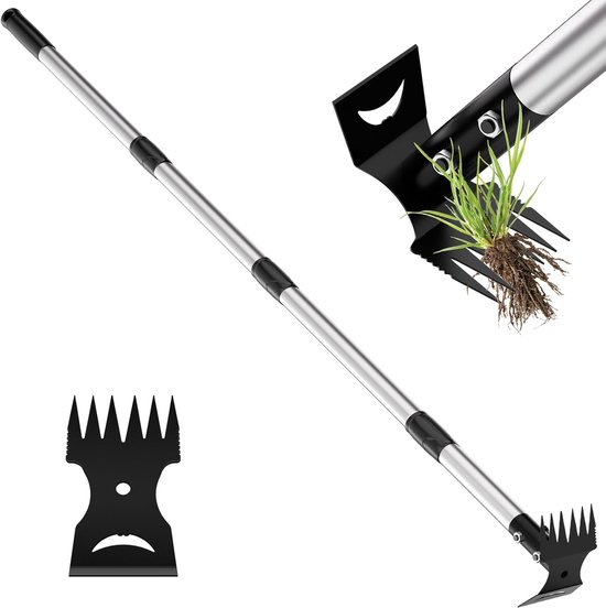 2-in-1 Onkruidgereedschap – Combinatie van hark en schoffel – Robuuste handonkruidsteker – Voorzien van verstelbare steel (40–148 cm) – Ontworpen voor gazons, erven, terrassen en tuinen – Ergonomisch ontwerp – Onkruidgereedschap van Merkloos	