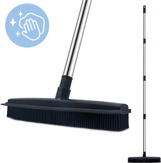 2 in 1 Rubberen bezem – Extra lang 160cm - Bezem binnen & buiten – Vloerwisser met steel - Vloertrekker – Veger van GlobaClean