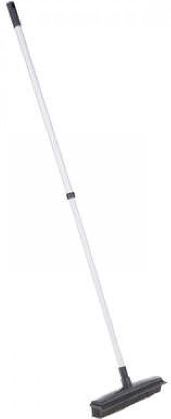 2 in 1 Rubberen Bezem / Vloerwisser - Met Telescoop Steel - Veger - Breedte 31,5 cm - Kappersbezem - Grijs - Gladde Vloeren van Simply Superieur