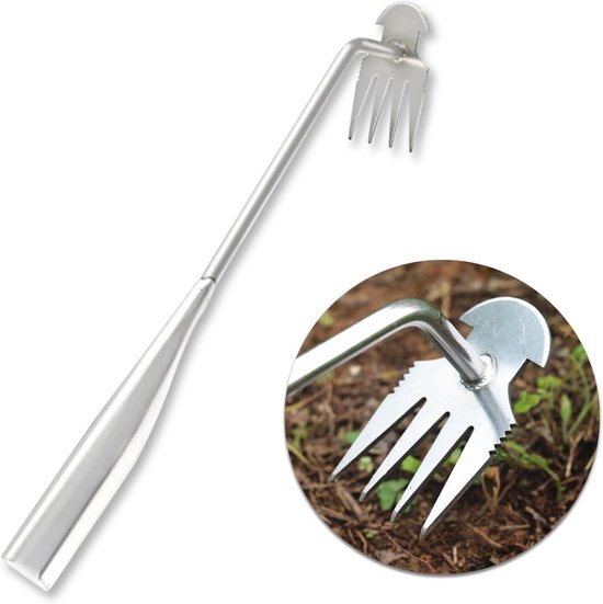 2-in-1 RVS handmatige onkruidverdelger met lange handgreep voor het verwijderen van onkruid in de tuin van Merkloos	