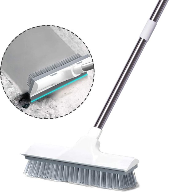 2-in-1 schrobber met waterschuiver, verstelbare steel, schrobborstel met harde haren, straatbezem voor het reinigen van terras, tegels, badkamer, zwembad en patio van Bellababy