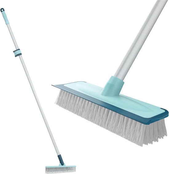 2-in-1 vloerschuurborstel, voegenborstel met 145 cm telescoopgreep, met stijve borstelharen voor het reinigen van tegels, badkamer, badkuip, terras van Leifheit