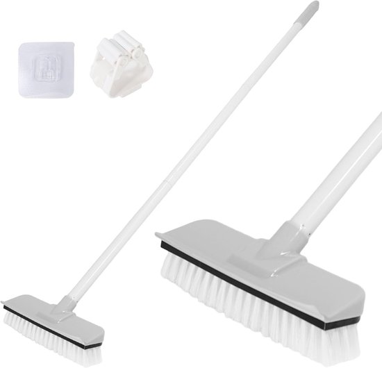 2-in-1 Vloerscrubber met Schraper en Stevige Borstels – Verstelbare Lange Handgreep – Ideaal voor Tegels en Douche, Perfect voor Voegen en Schoonmaken
