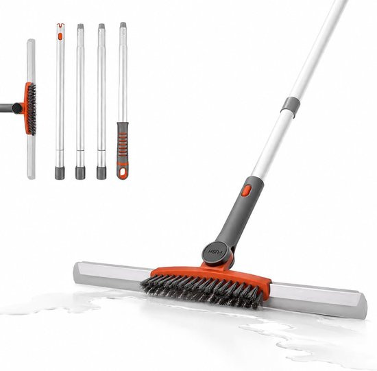 2-in-1 vloerwisser Heavy Duty met voegenborstel, 54” verstelbare steel waterborstel & douchewisser voor glas, garage, ramen, badkamer en tegeloppervlakken.