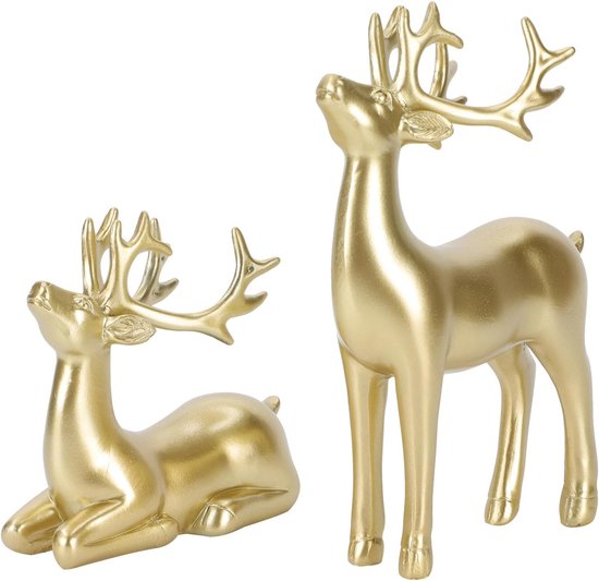 2 Kerst Rendierfiguren voor Wooncultuur - Gouden Rendier Indoor Decoratie voor Woonkamer - Slaapkamer - Kantoor - Plank - Cadeau Voor Je Moeder - Vrouw van Aiboria