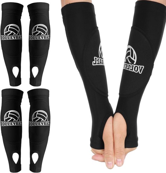 2 paar volleybal-armbeschermers voor jongeren, volleybal, onderarmbescherming, accessoires voor sport, armwarmers, anti-slip volleybal, onderarmen, beschermende bekleding met beschermkussen, duimgat, van Merkloos	