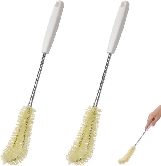 2-Pack 15,7 centimeter lange handgreep flesreinigingsborstels - Ideaal voor koffieglazen, potten, melkbekers, mokken, wijnflessen en babyflessen (Beige)