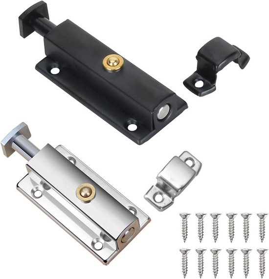 2 Pack Deurbout - Gepolijst Chroom - Badkamerdeurslot - Draagbaar Deurslot Zilver - Zwart - Deurbouten voor Binnendeuren - Roestvrijstalen Slot 4 Inch voor Slaapkamers - Kasten - Tuinpoorten - Schuurdeuren van Zenoa Living