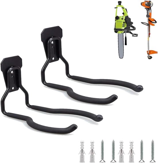 2-pack garagehaken, grastrimmerhaken, zware muurbevestiging voor grasmaaier, voor tuingereedschap, bezem, schep, hark van Deuba