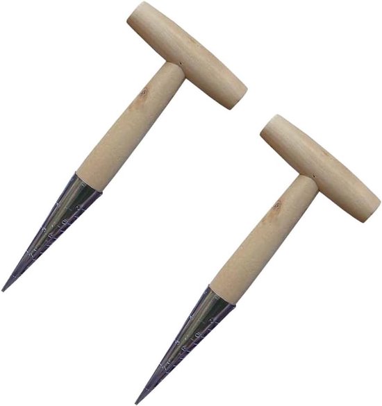 2-pack handmatige zaaimachine 11 inch roestvrijstalen tuinzaaimachine bollenplanter met houten handvat Zaaimachine tuingereedschap voor zaaien, bollen planten, bloemen verplanten, tulpen, narcissen, dahlia's van Merkloos	