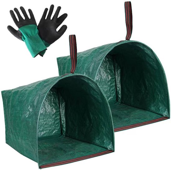 2-pack tuinafvalzakken - 105 × 56 × 43 cm - Opvouwbaar - Verpakkingsafmetingen 22 × 30 × 9cm - Grote stoffer- en blikzakken met tuinhandschoenen - Bladzakken voor tuinafval en grasmaaisel, opvouwbare prullenbak voor feesten, wasgoed en kamperen - Don van Merviull