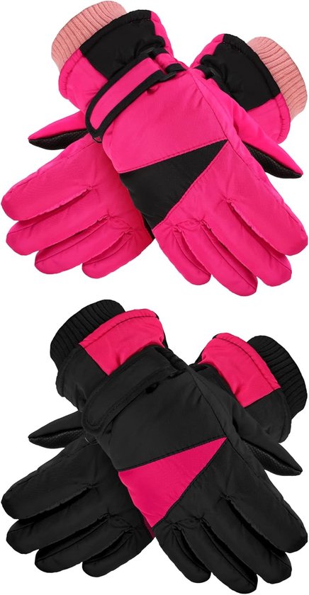 2 Pairs Kids Ski Handschoenen - Winter Waterdichte Handschoenen - Kinderen Warm Dikke Volledige Vinger Wanten - Sneeuw Handschoenen voor Meisjes van Merkloos	