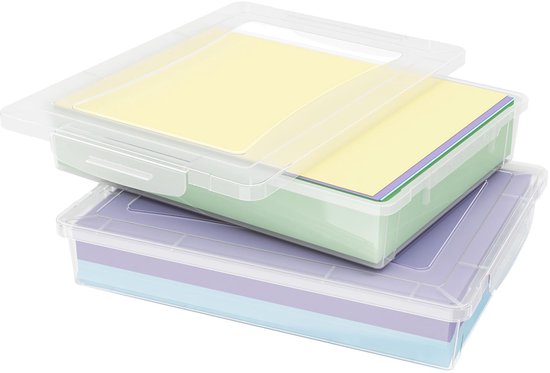 2-pak Plastic multifunctionele opbergdoos met vergrendelde deksels, A4 papier opslag, klaslokaal organisatie, opslag voor knutselspullen, documenten, tijdschriften