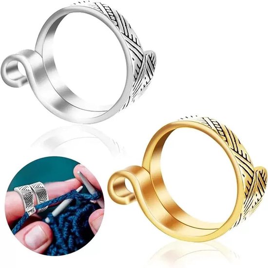 2 pcs - haakaccessoires - breiaccessoires - haakring - gouden haakring - haakgereedschap - zilveren haakring - haakring van Merkloos	